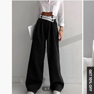🏷️NWT Commense Asymmetrical Contrast Waistband Wide Leg Dress Pants
